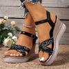 Fashion Vintage Print Wedges Sandals for Women Summer Ankle Buckle Platform Sandles Woman Comfort Non Slip Plus Size Casual Sandalias