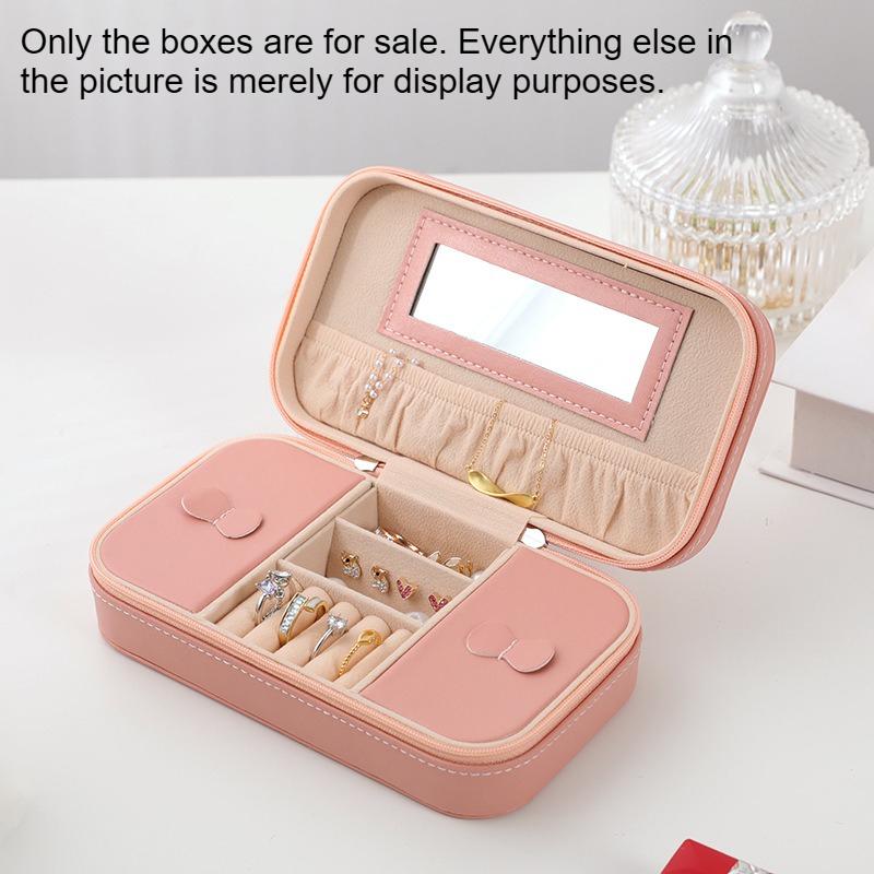 

Korean Style Large Capacity Jewelry Box with Mirror Travel Portable Multifunctional Organizer for Earrings Rings розовый