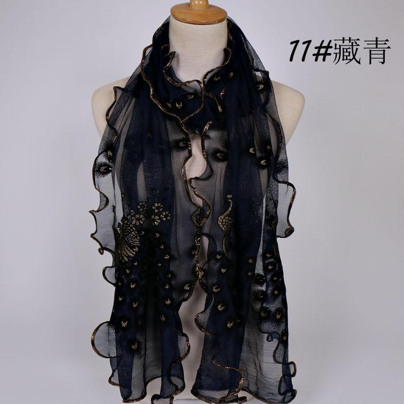 1pc New Design Women Peacock Flower Embroidered Lace Scarf Long Soft Wrap Shawl Scarf Stole