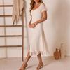 2026 Summer New French Temperament Square Neck Bubble Sleeve Cardigan Dress Women's Holiday Style Long Dress European and American Style