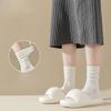 Solid Color Basic Socks for Women, Vertical Boneless Pile Socks, Drawstring Versatile Mid-calf Socks, Autumn Cotton Socks