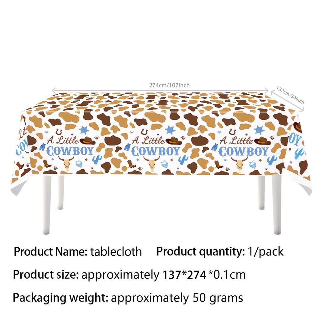 Western Cowboy Themed Party Supplies: Brown Paper Plates, Napkins, and Tablecloth