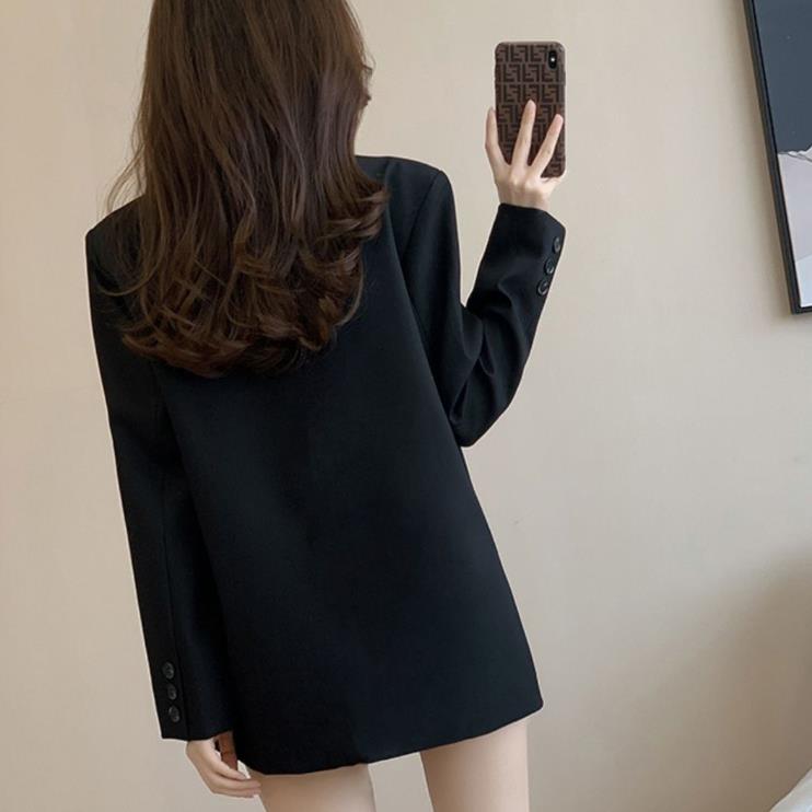 Fashion Black Versatile Loose Style Blazer with Zipper Pocket for Women