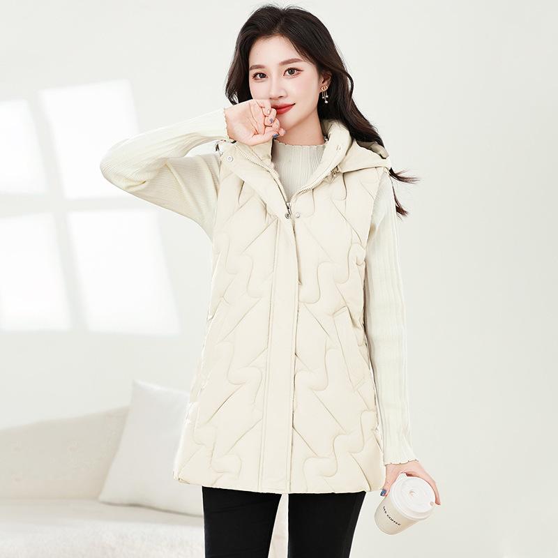 Medium and long down cotton live hat vest women's autumn and winter new fashion thickened vest slim vest jacket