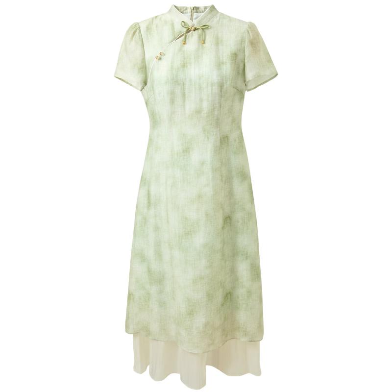 

Sancai New Chinese Style Faux Two-Piece A-Line Dress L