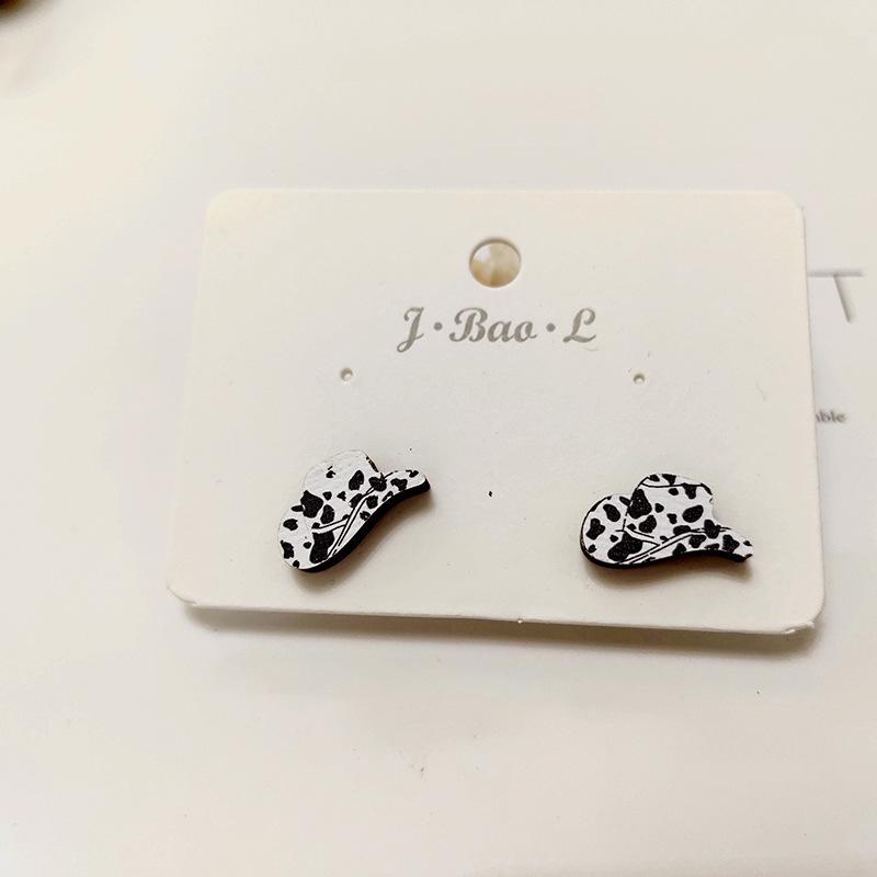 Ethnic Style Mini Wooden Stud Earrings: Cactus, Rainbow, Leopard Print, Lightning, Bull Head, Cow Print.