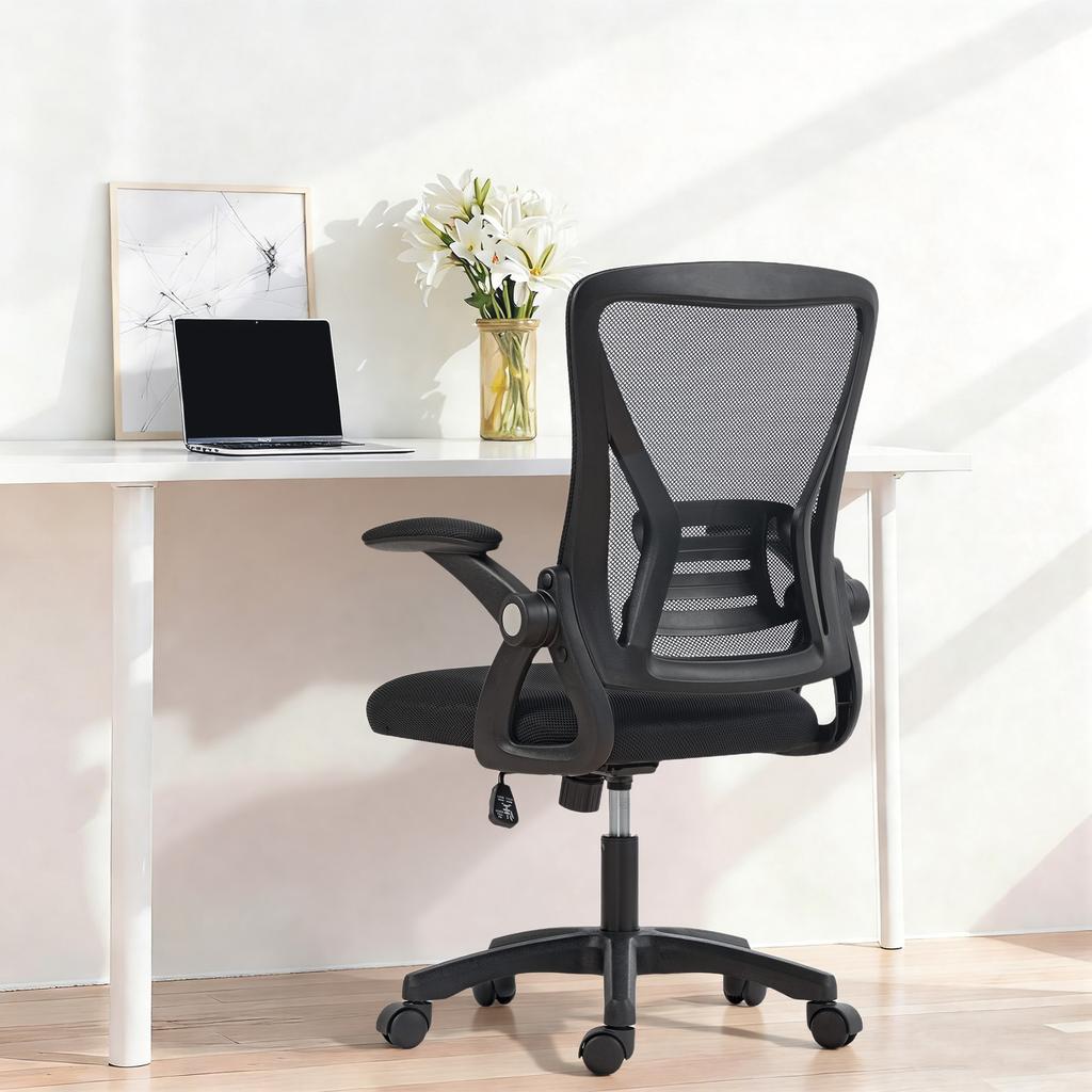 Ergonomic Office Chair, Mesh Office Armchair, Foldable Armrests, Adjustable Height, 59.5x56x103cm, Black