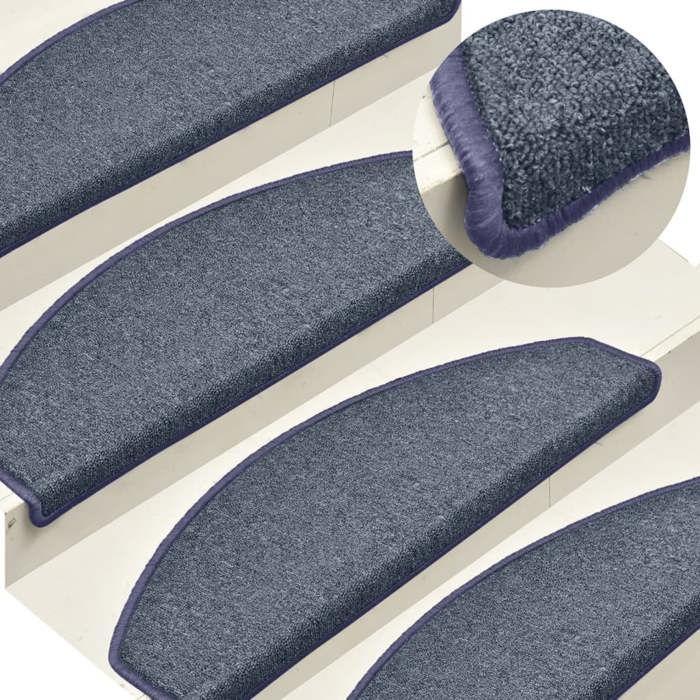 VidaXL Tapis d'escalier 15 pièces 65 x 24 x 4 cm Gris foncé et bleu Demi-rond Grand 322365