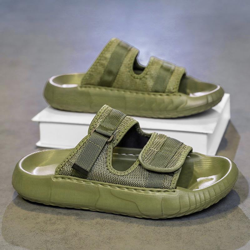 

2025 new product men step on shit feeling large size summer non-slip beach wear casual one-word drag hundred tower cool slippers 45 армия зеленый