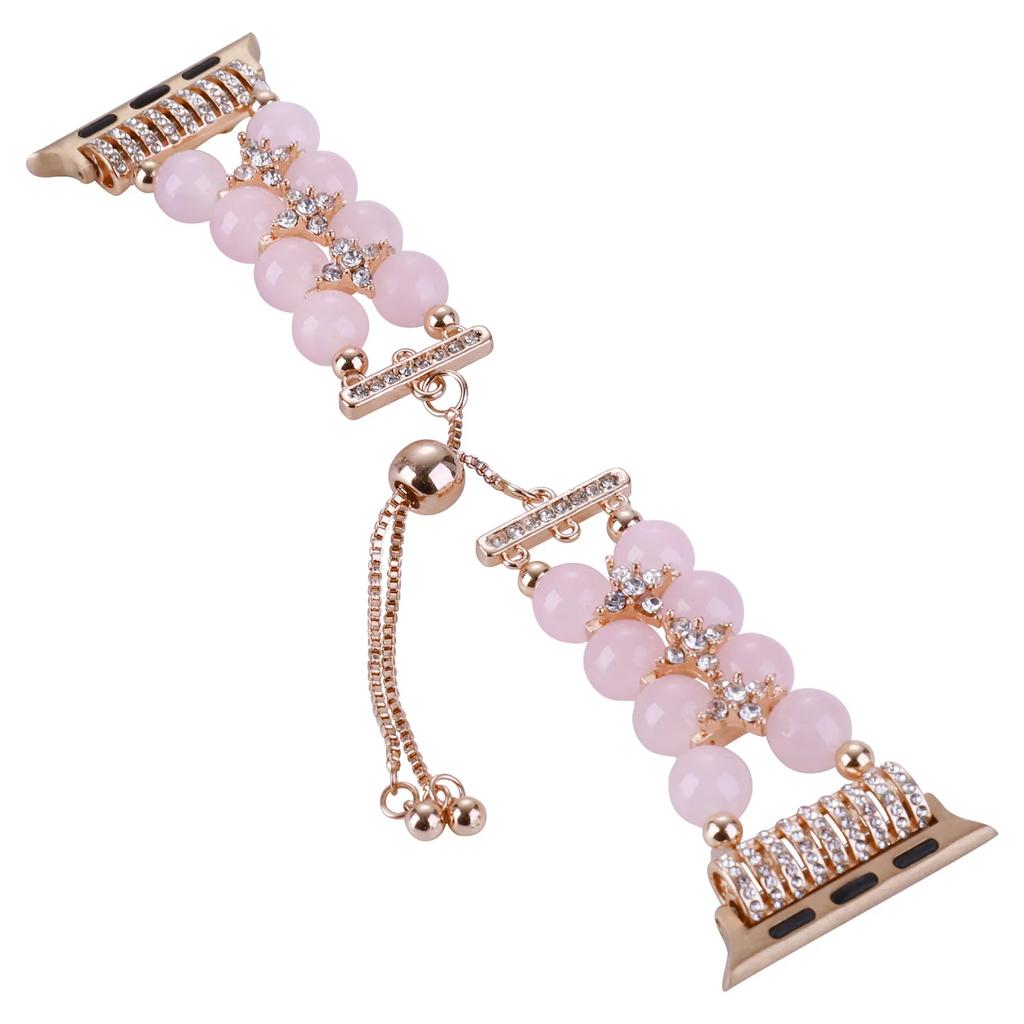 Watchband Pearl Strap For Apple Watch Band Ultra 49mm Agate Beaded Jewelry Bracelet For Iwatch Series 9 8 7 6 SE 5 4 3 44mm 40mm 45mm 41mm