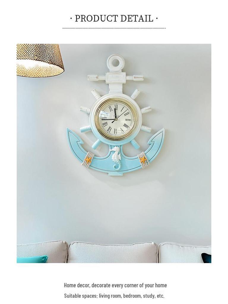Vintage Mediterranean Ship Wheel Wall Clock - Distressed Wooden Decor for Living Room or Bar