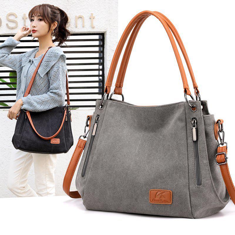 Retro Canvas Women's Crossbody Handbag - Casual Solid Color Shoulder Bag for Students