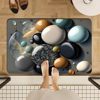 3D Optical Illusion Bathroom Rug Non-Slip Pebble Stone Pattern Bath Mat Quick Dry Absorbent Floor Mat for Bathroom Tub Shower Sink