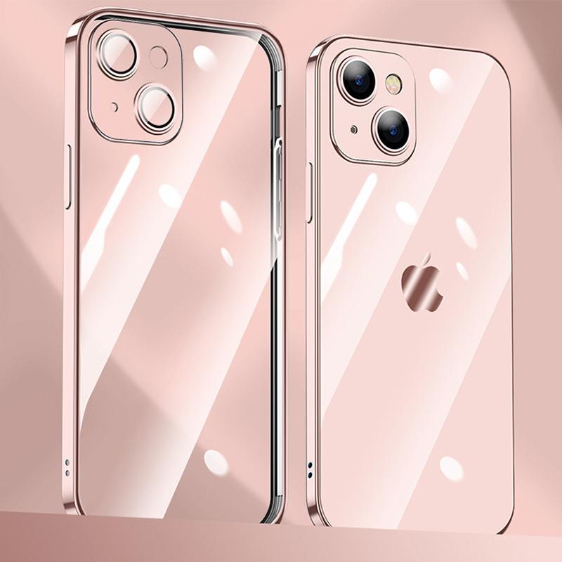 Plating Frame With Lens Protection Film Clear Phone Case For Iphone 14 13 12 11 Pro Max Xs Mini Xr X 7 8 Plus Se 2022 2020 Cover