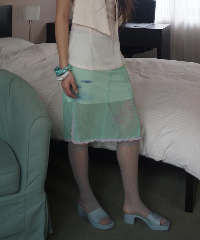 Myujeumyujieom Printed Midi Lace Skirt _Mint
