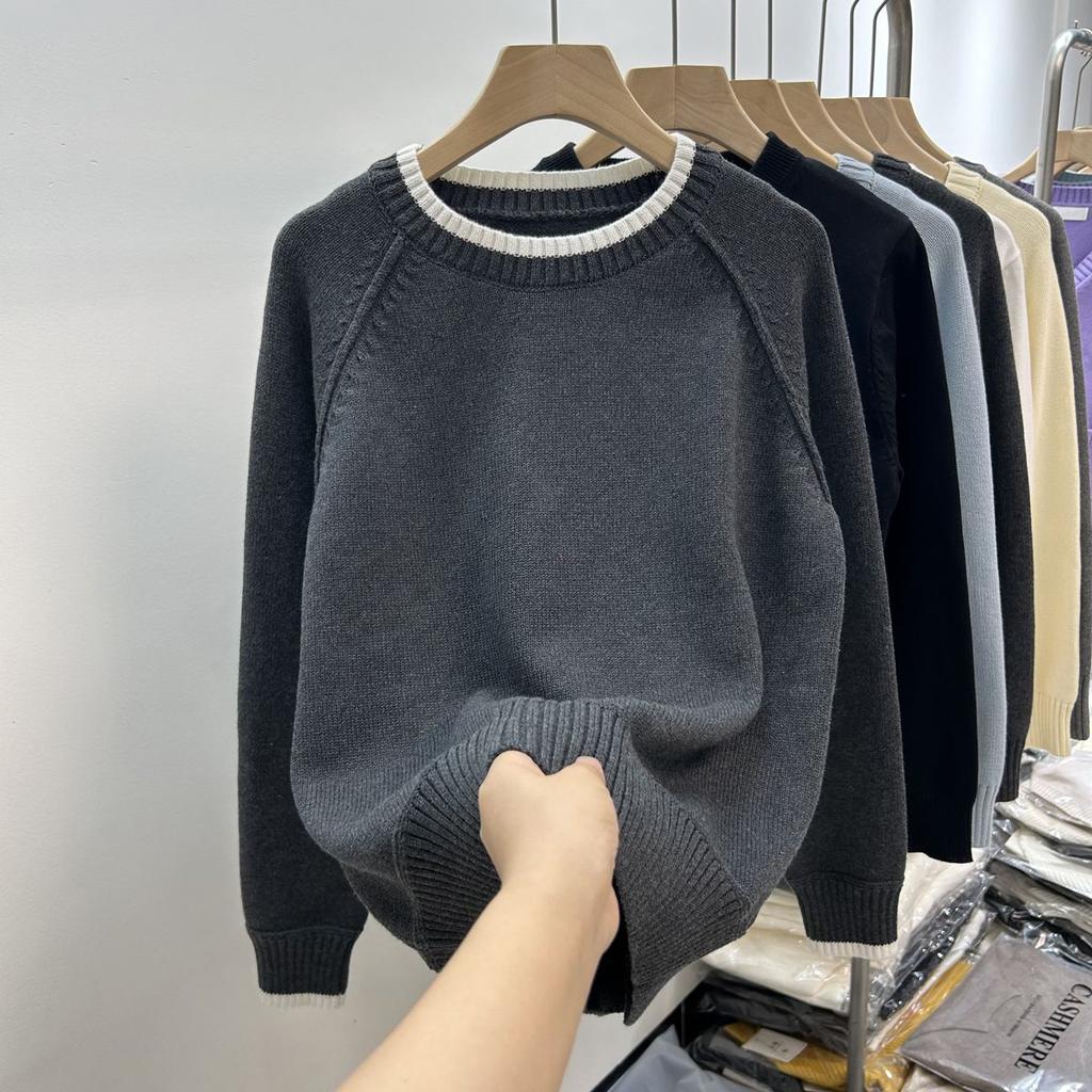 Plus Size Women Crew Neck Sweater Korean Style Loose Oversized Autumn Winter Knitted Long Sleeve Pullover