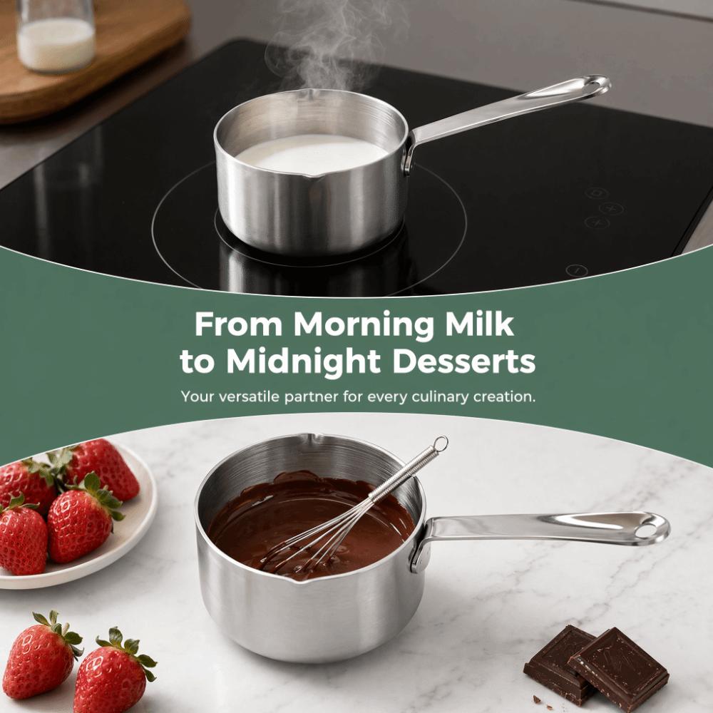 Stainless Steel Butter Warmer Silver Milk Pot Durable Stainless Steel Saucepan Heating Sauces