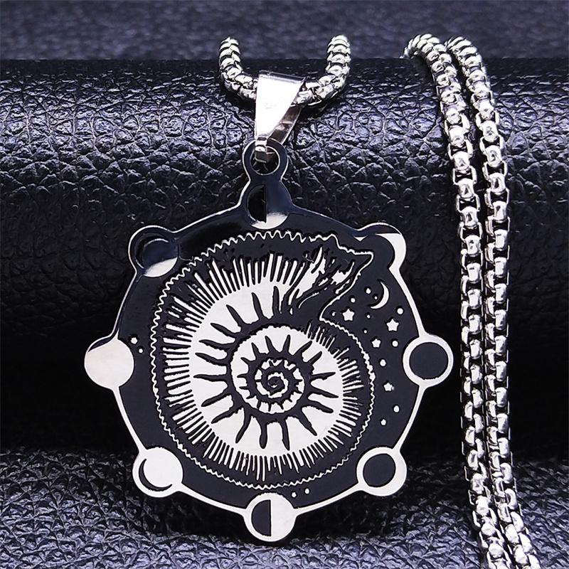 Yin Yang Gossip Wolf Sun Moon Stainless Steel Dragon Pendant Necklace Silver Color Statement Necklace Jewelry Collar N3694S02