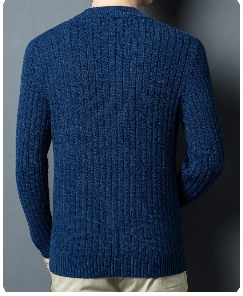 Winter Men's Wool Blend Jacquard Sweater: Thickened Long Sleeve, Half-High Collar, Fashion Casual for All Ages