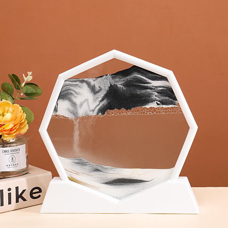 Sandscape Moving Sand Art Picture Quicksand 3D Liquid Hourglass Deep Sea Flowing Sand Painting Frame Office Home Decor Gifts