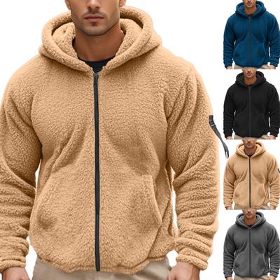 Herren Einfarbige, lässige, langärmelige, doppelseitige Fleece-Kapuzenjacke mit Reißverschluss