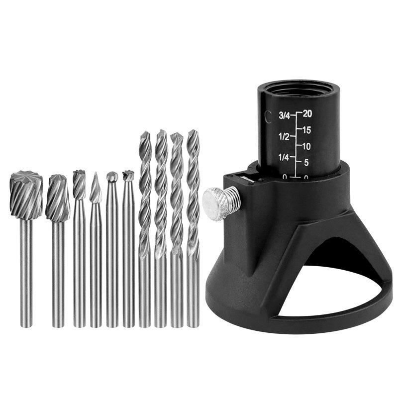 11-częściowy zestaw akcesoriów do szlifierki elektrycznej: Pozycjoner, Wiertło Spiralne, 6-częściowy Zestaw Frezów Obrotowych ze Stali Szybkiej Stali