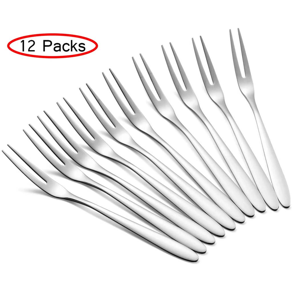 12PCS Fruit Forks Mini Food Pick Children Kids Lunch Box Cocktail Stainless Steel Cake Dessert Sushi Snack Sticks Picker
