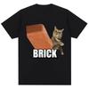 Funny Cat Throwing Brick Meme Graphic T-shirts Men Women Fashion Humor T Shirt Oversized Cotton Casual Summer T Shirt Streetwear