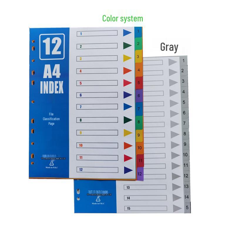 Set de separadores A4 de hojas sueltas: 12 Páginas de Índice Mensual, 50 Páginas Etiquetadas, 31 Páginas de Clasificación por Letra de Colores, Perforadas para 11 Agujeros.