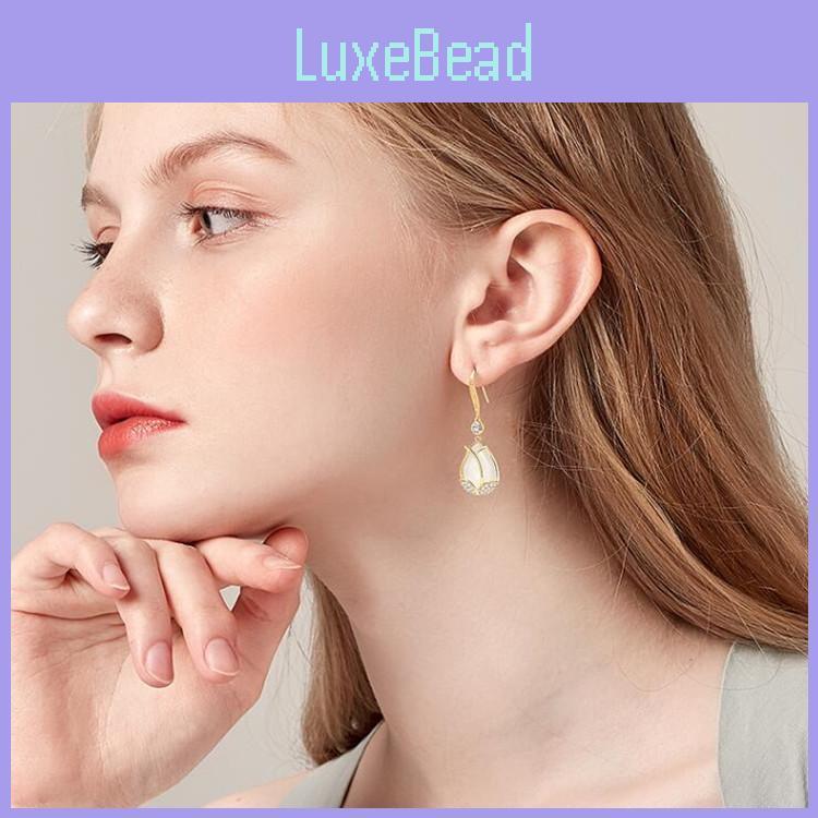 Semi Opal Vintage Precious Stone Earrings Women Tulip Dangle Jewelry Gifts Girl