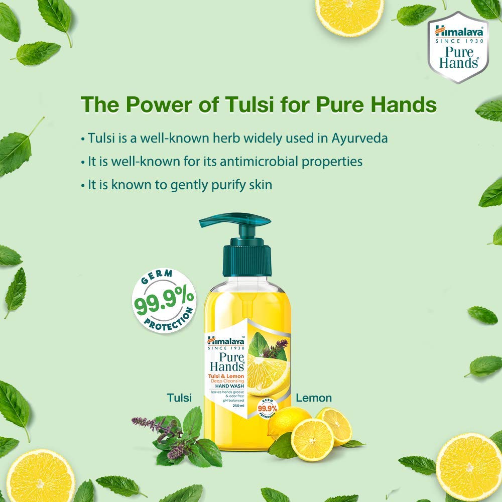 Himalaya Pure Hands Deep Cleansing Hand Wash With Tulsi And Lemon Pump 250ml Removes Grease And Odors Gentle On Skin
