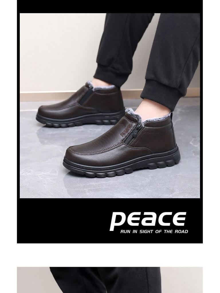 Men's Winter Velvet-Lined Non-Slip Soft Sole Boots for Middle-Aged and Elderly.