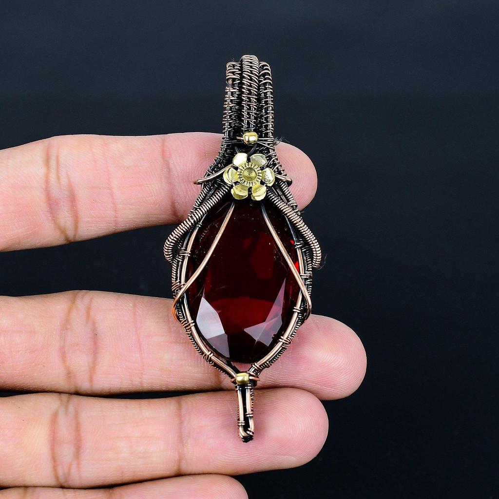 Garnet 999 Copper Wire Wrapped Pendant, Handmade Gemstone Pendant Jewelry, Gifts For Wife Brand New Pendant