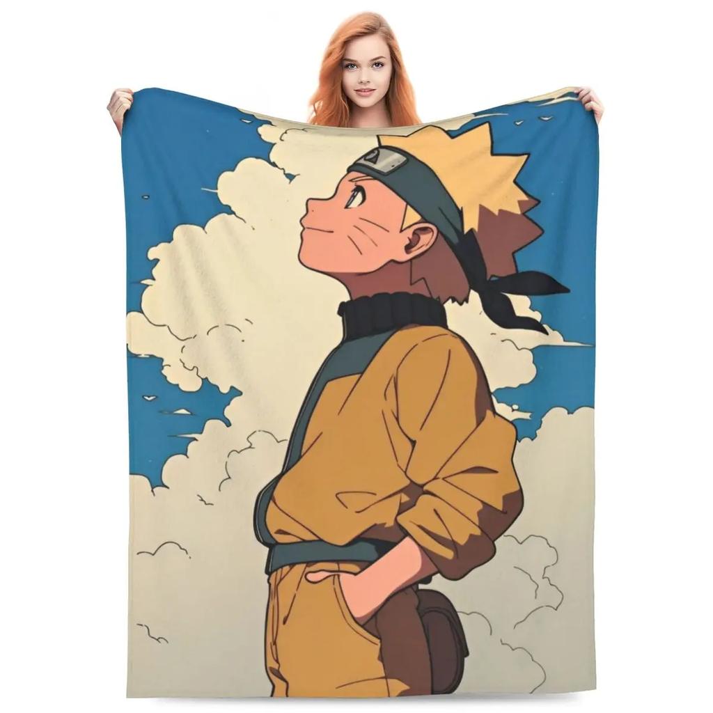 Japanese Anime Graphic Blankets N-Narutos Flannel Novelty Soft Throw Blankets for Home All Season