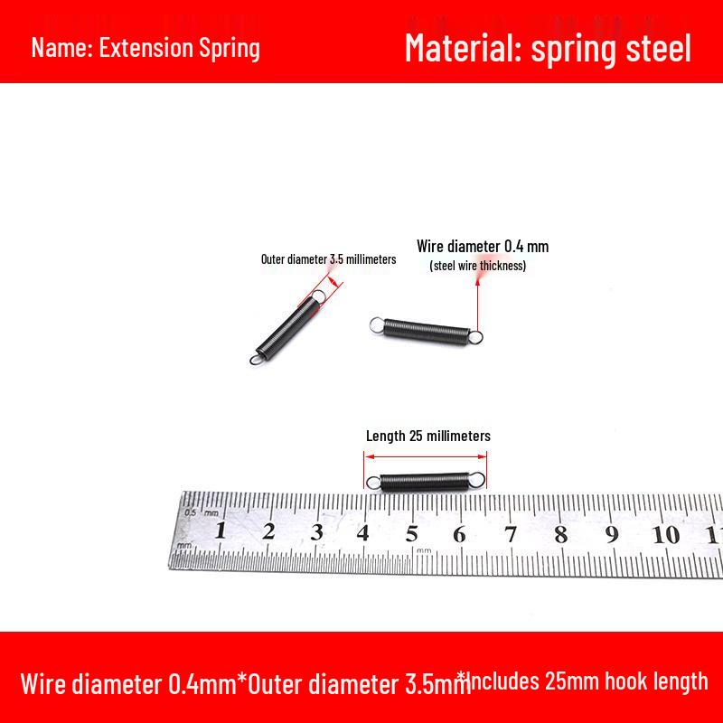 Micro Precision Extension Tension Spring Set with Hooks, 0.4mm Wire Diameter, 3-5mm Outer Diameter