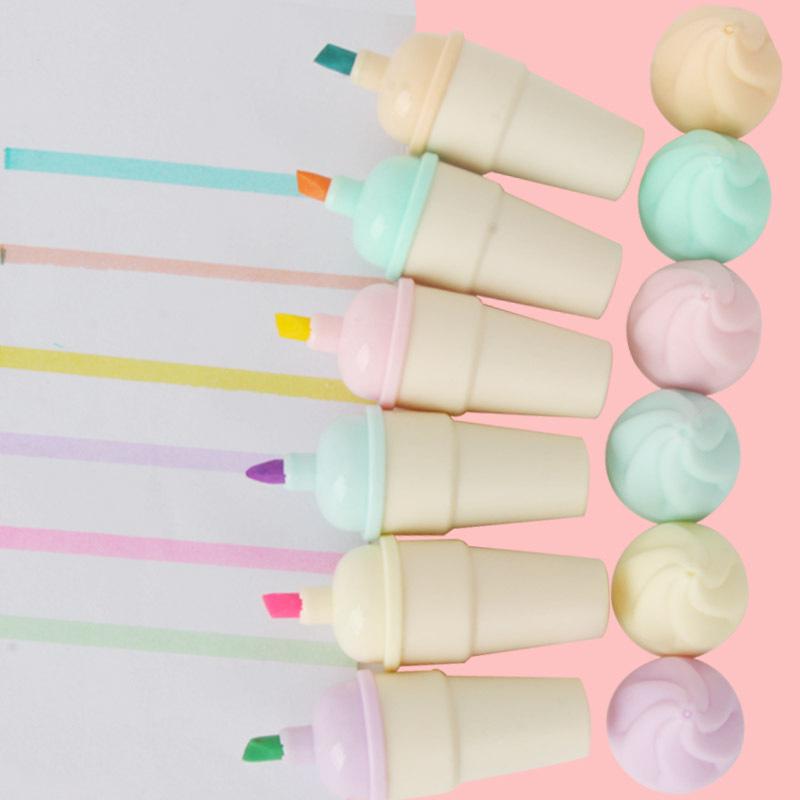 Set de Marcadores Resaltadores de Dibujos Animados de Mini Helado - Marcadores Multicolor para Dibujar y Efectos de Acuarela