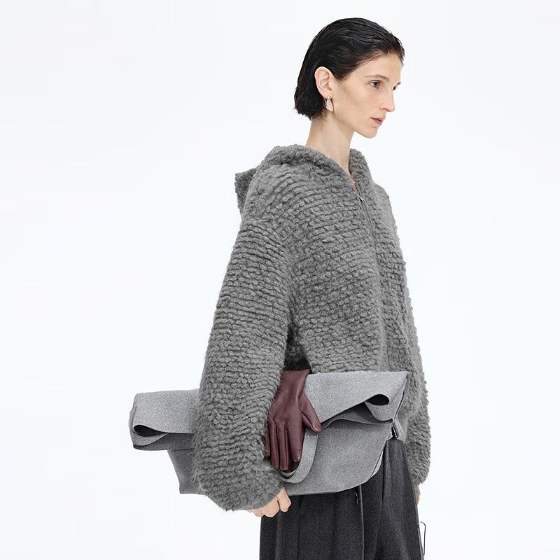 JNBY 2025 Winter Hooded Alpaca Blend Knit Cardigan