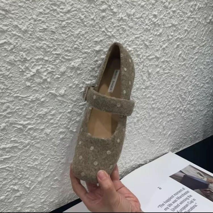 Korean polka dot square head ballet Mary Jane single shoes women's 2026 autumn and summer new one-word strap with skirt evening shoes