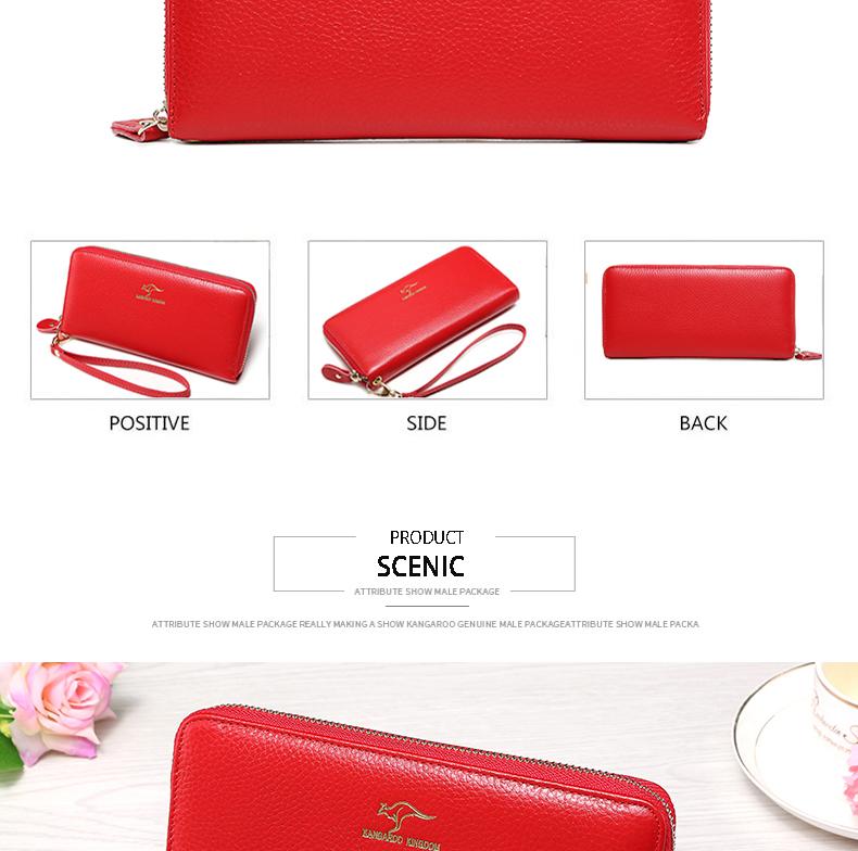 KANGAROO KINGDOM Women Wallet Genuine Leather Long Lady Clutch Purse Zipper Card Holder