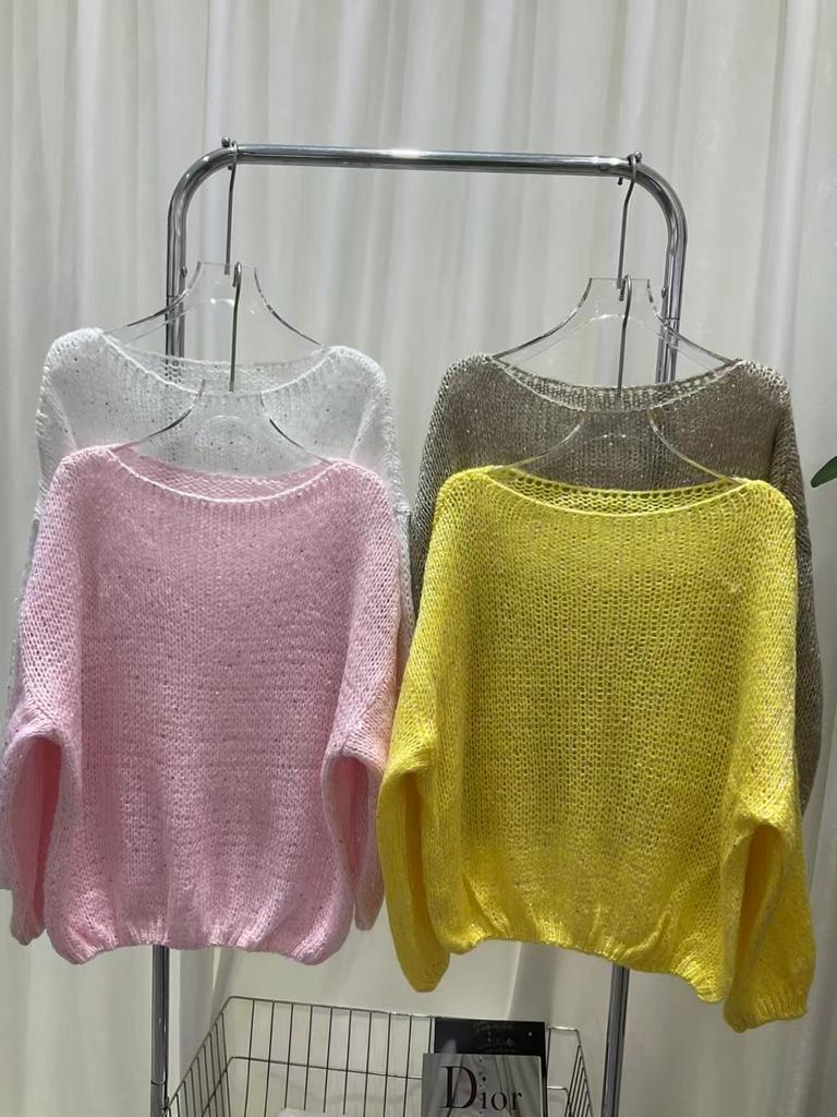 Spring and Summer New Loose Sequins Soft Waxy Knitted Sweater Top Thin Gentle Wind Sweet High Sense Pullover Woman