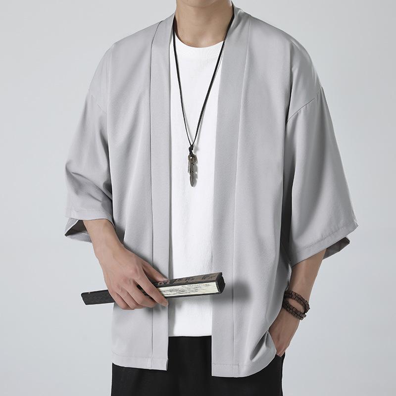 Herren Großer Chinesischer Hanfu Cardigan: Lockere taoistische Zen-Eisseiden-Sommer-Sonnenschutzjacke