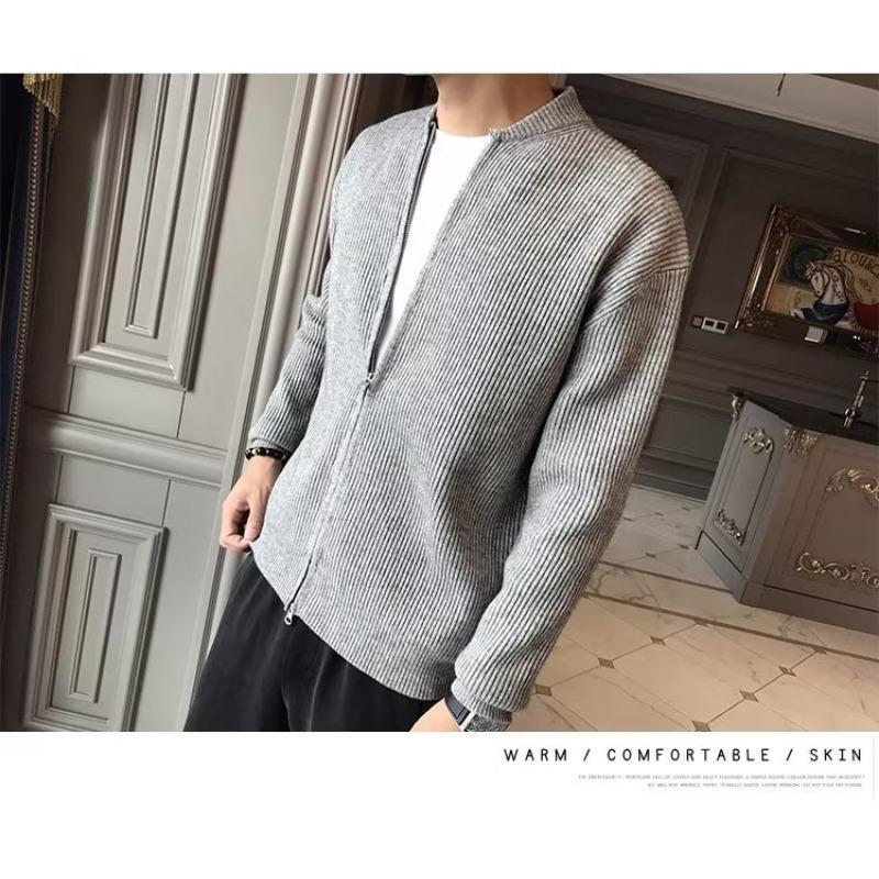 Men Solid Color Knitted Cardigan Casual Loose Long Sleeve Sweater Outerwear