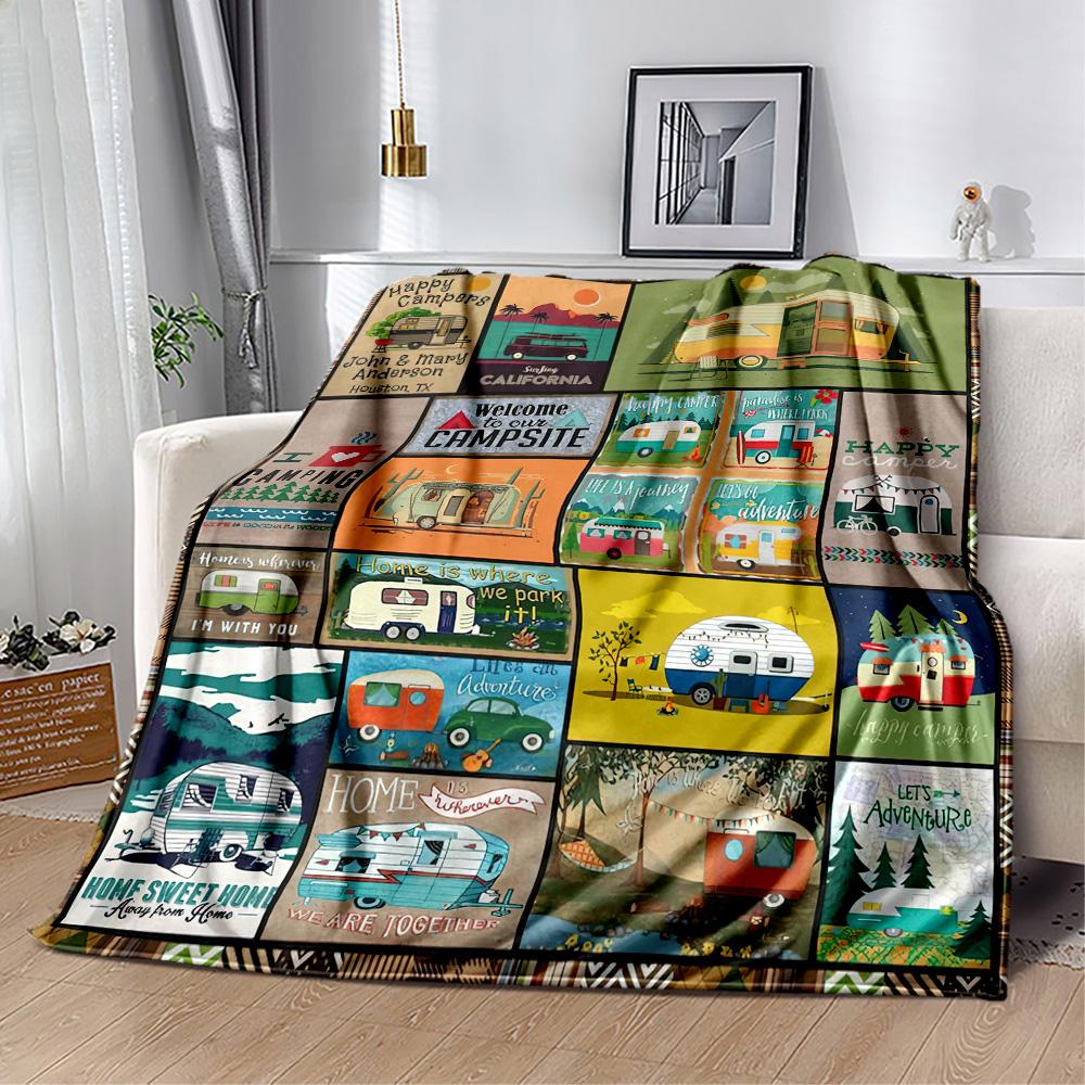Camper Life Adventure Blankets Are Suitable for Living Rooms,making Them an Ideal Choice for Outdoor Travel and Gifts.