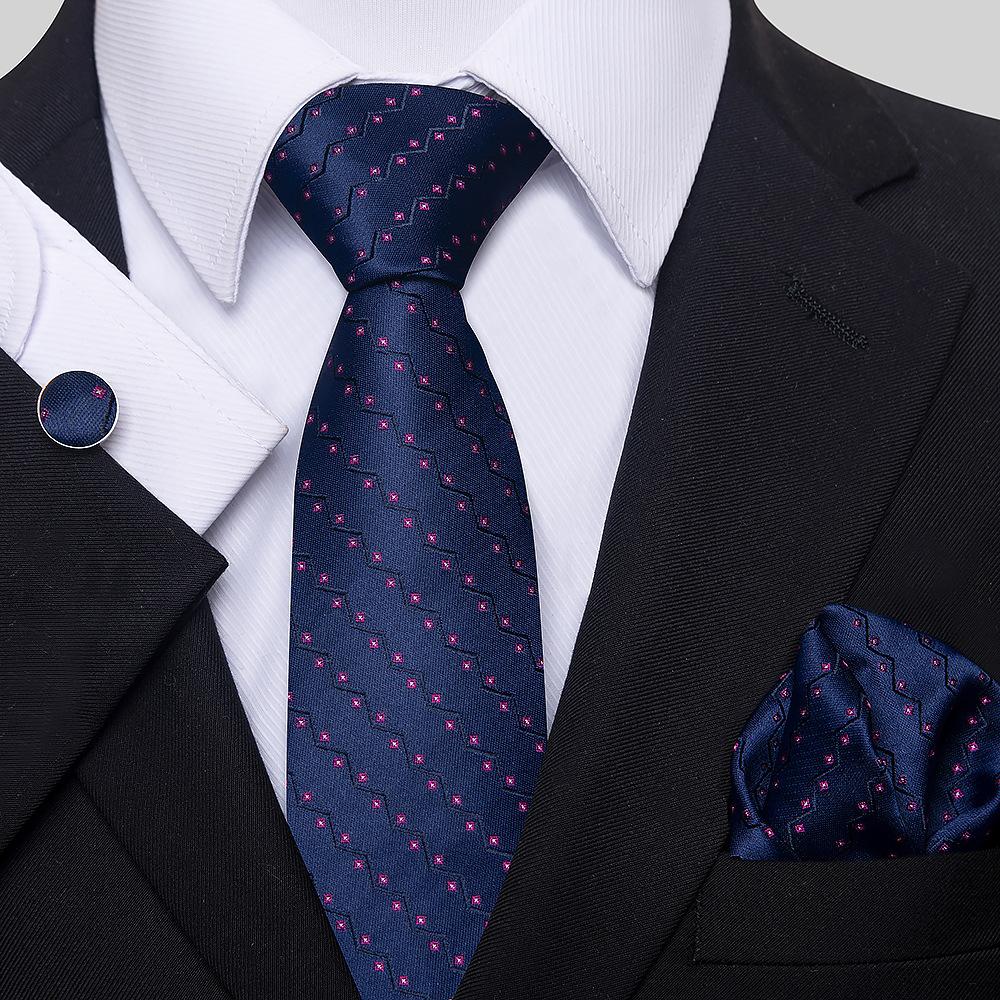 Korean Version Of Casual Floral Tie Men'S Jacquard Polyester Silk Pocket Towel Cufflink Tie Set