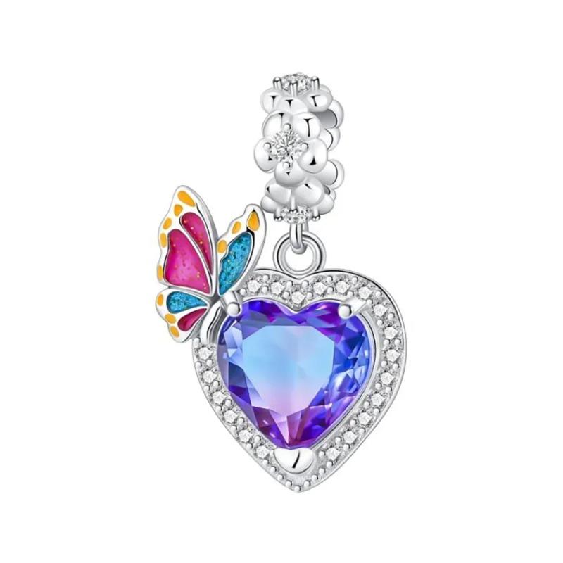 925 Silver Jellyfish Pendant Bead Sparkling Purple Charm for DIY Bracelet Jewelry Accessories Birthday Gift