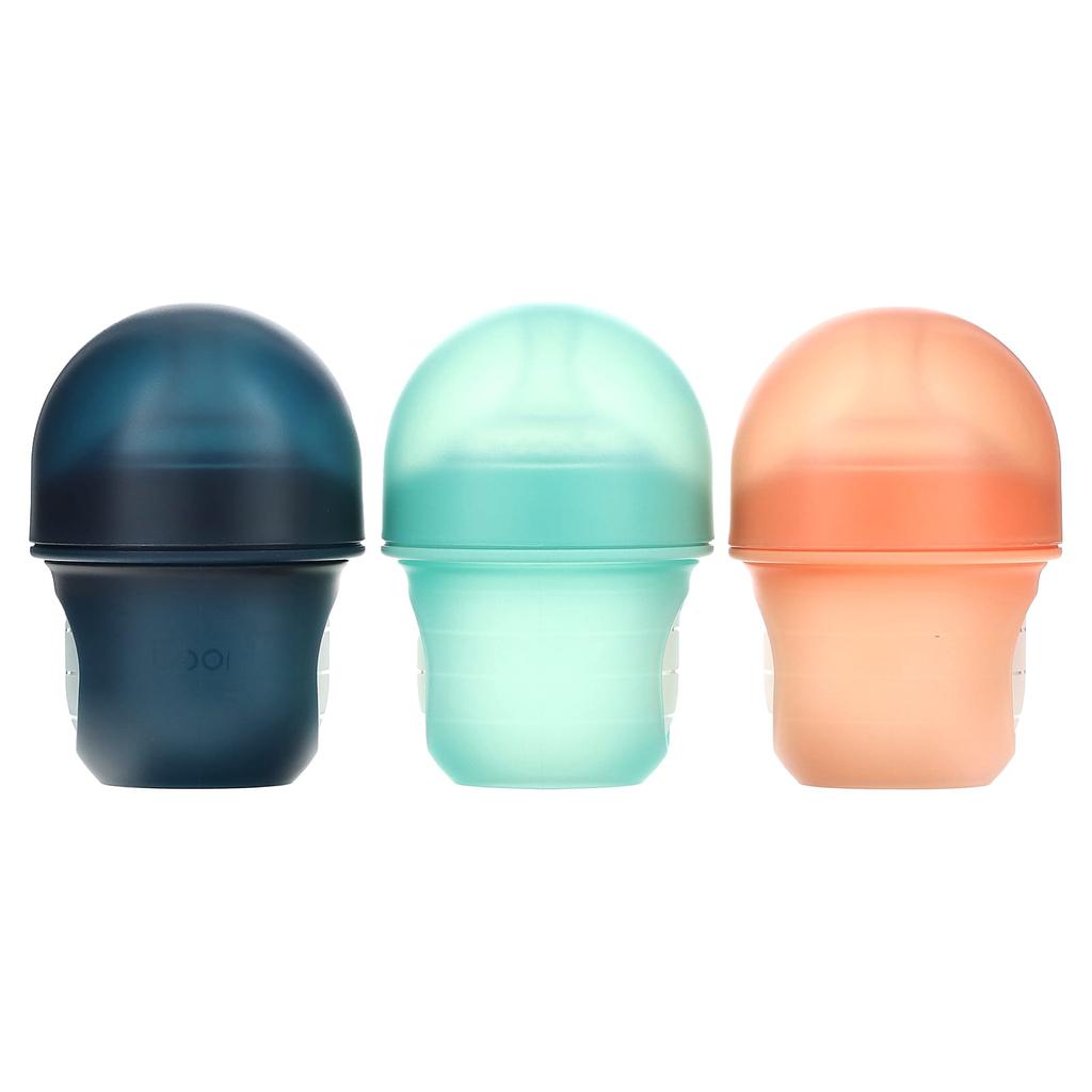 Boon Nursh, Silicone Baby Bottle Pouch, 0m+, Slow Speed, 3 Bottles, 118ml (4oz) Each