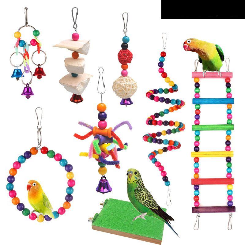 Sada hraček pro ptáky Papouščí kousací hračky Houpačka Závěsný most Hrací stanice Kombinovaná sada tyčí Hračky Příslušenství do ptačí klece