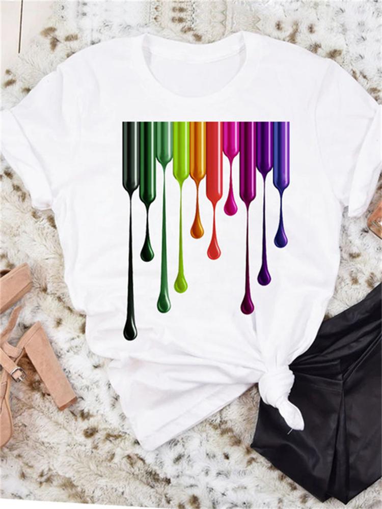 Maycaur New Nail Polishl Women's Fashion Tops 90s Girls Streetwear Casual Short Sleeve T-shirts Women's T-shirts Female Tops Tee