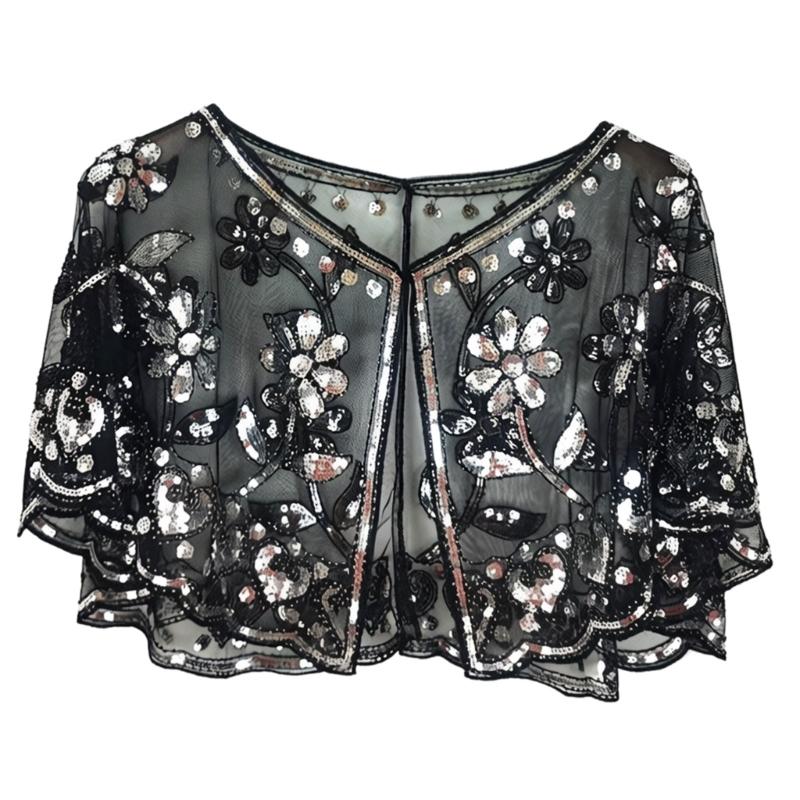 Sparkling Short Scarf Shawl With Glittering Sequined For Women And Girl Beach Event Evening Party Dressingup Accessory