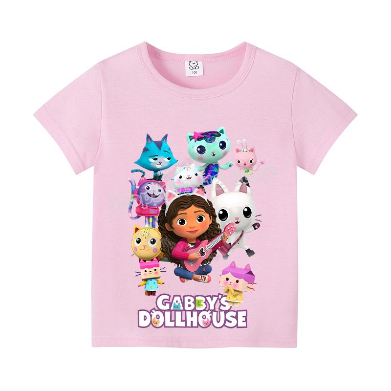 New Gabby Dollhouse Kids T-shirt Summer Children Cotton Short Sleeve Top Anime Fashion Kawaii Baby Tee Girls Casual Clothes Gift